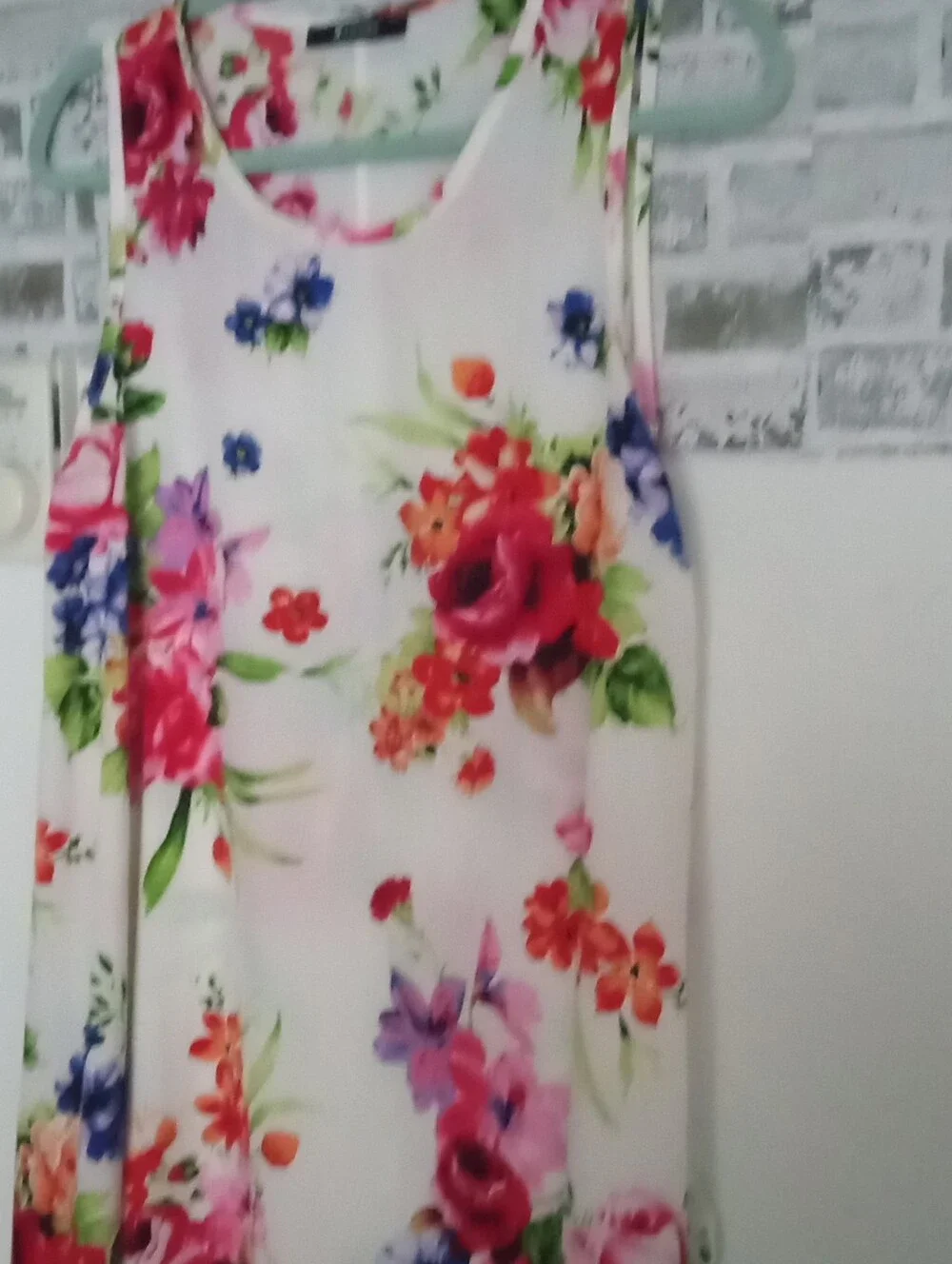 Girls' Floral Sleeveless Dress - White with Pink & Red Blooms